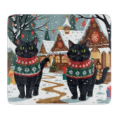 Black Cat Christmas Snow Holiday Snijplank (Voorkant)