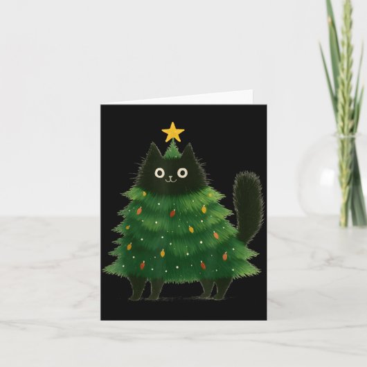 Black Cat Christmas Tree Cute Holiday Pet Lover De Kaart (Voorkant)