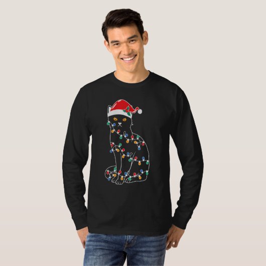 Black Cat Christmas Tree Lights Santa Kitten Led T-shirt (Voorkant volledig)