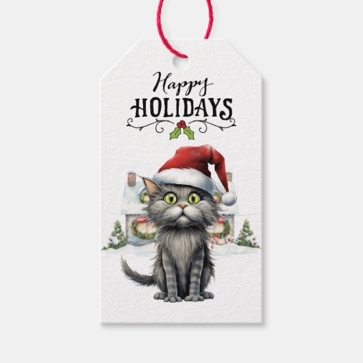 Black Cat Christmas voor kattenliefhebbers Cadeaulabel (Voorkant)