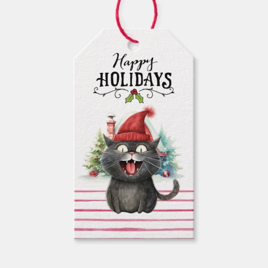 Black Cat Christmas voor kattenliefhebbers Cadeaulabel (Voorkant)