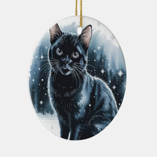 Black Cat Circle Christmas Ornament (Rechts)