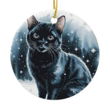 Black Cat Circle Christmas Ornament