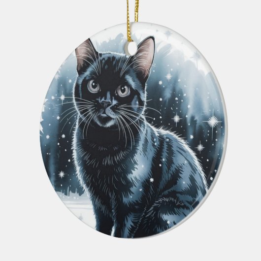 Black Cat Circle Christmas Ornament (Links)