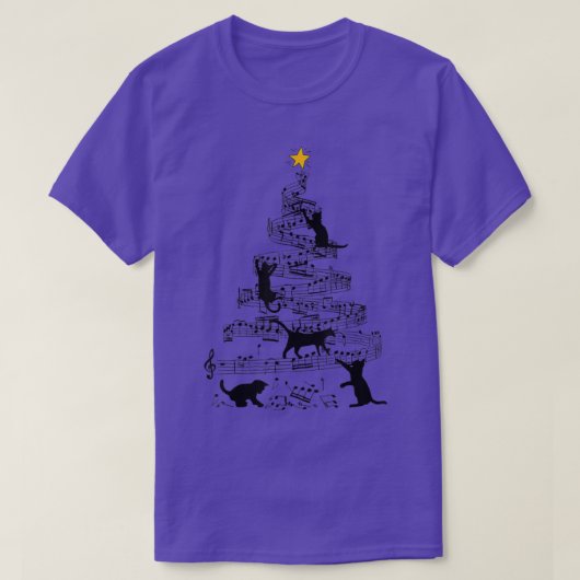 Black Cat Climbing Music Note Christmas Tree T-shirt (Design voorkant)