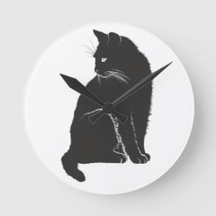 Black Cat Clock Ronde Klok