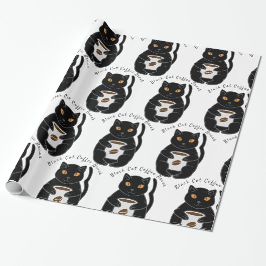 Black Cat Coffee Break Thunder_Cove Cadeaupapier (Uitgerold)