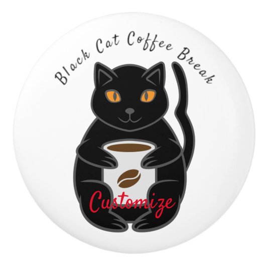 Black Cat Coffee Break Thunder_Cove Keramische Knop (Voorkant)