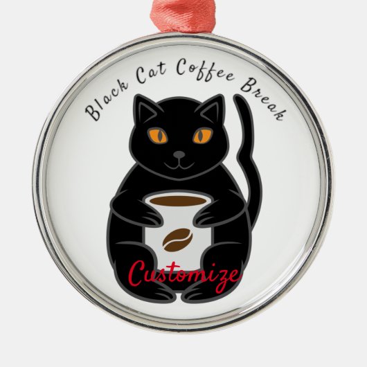 Black Cat Coffee Break Thunder_Cove Metalen Ornament (Voorkant)