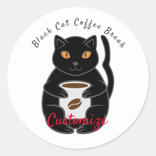 Black Cat Coffee Break Thunder_Cove Ronde Sticker (Voorkant)