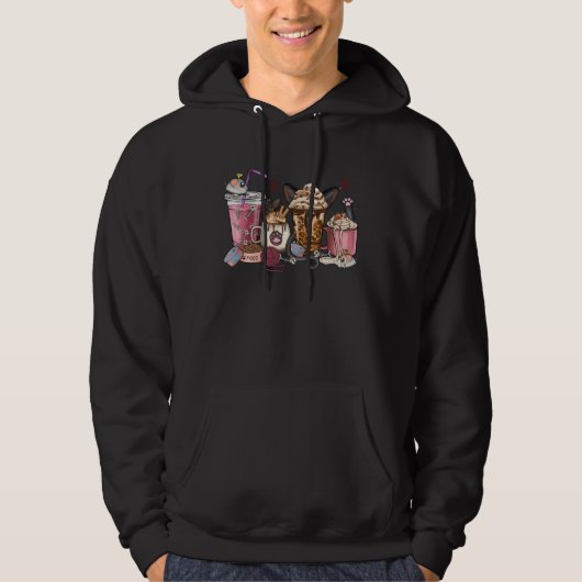 Black Cat Coffee Cups Leopard Western Coffee And C Hoodie (Voorkant)