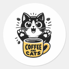 Black Cat Coffee Illustration Ronde Sticker