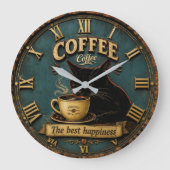 Black Cat Coffee Lover Farmhouse Kitchen Decor Grote Klok (Voorkant)