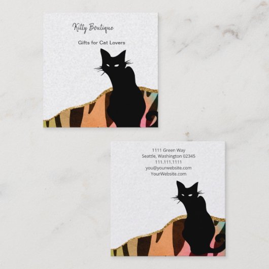 Black Cat Colorful Abstract Square Visitekaartje (Voorkant / Achterkant)