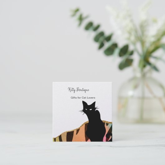 Black Cat Colorful Abstract Square Visitekaartje (Staand voorkant)