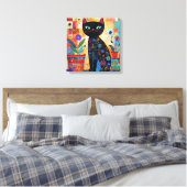 Black Cat Colorful and Whimsical Artwork, Canvas Afdruk (Insitu (Slaapkamer))