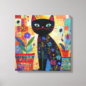 Black Cat Colorful and Whimsical Artwork, Canvas Afdruk (Voorkant)