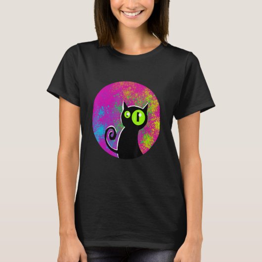 Black cat coloured background glowing eyes t-shirt (Voorkant)