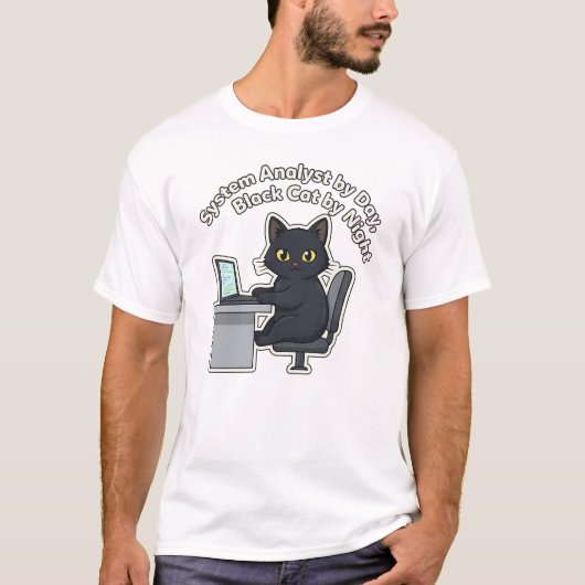 Black Cat Computer Systems Analyst Tech Quote T-shirt (Voorkant)
