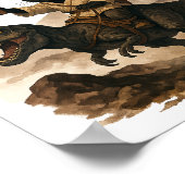 Black Cat Cowboy Riding Dinosaur – Watercolor Ink  Poster (Hoek)