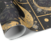 Black Cat Crescent Moon Floral Gold Halloween Cadeaupapier (Rol Hoek)