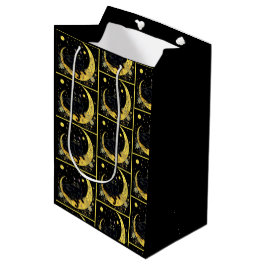 Black Cat Crescent Moon Floral Gold Halloween Medium Cadeauzakje