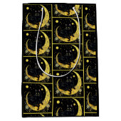 Black Cat Crescent Moon Floral Gold Halloween Medium Cadeauzakje (Voorkant)