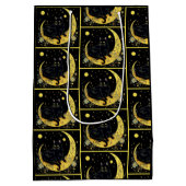 Black Cat Crescent Moon Floral Gold Halloween Medium Cadeauzakje (Achterkant)