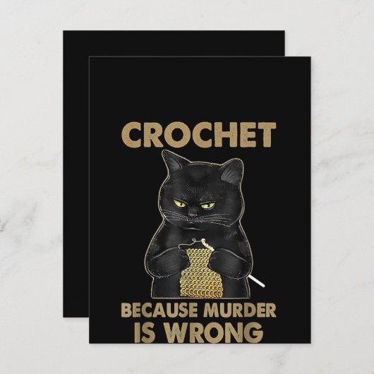 Black Cat Crochet omdat de moord verkeerd is Bedankkaart (Voorkant / Achterkant)
