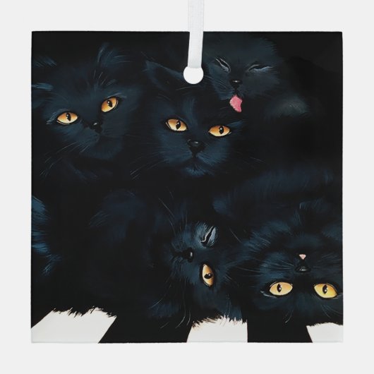 Black Cat Cuddle Glas Ornament (Achterkant)
