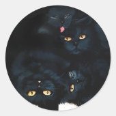 Black Cat Cuddle Ronde Sticker (Voorkant)