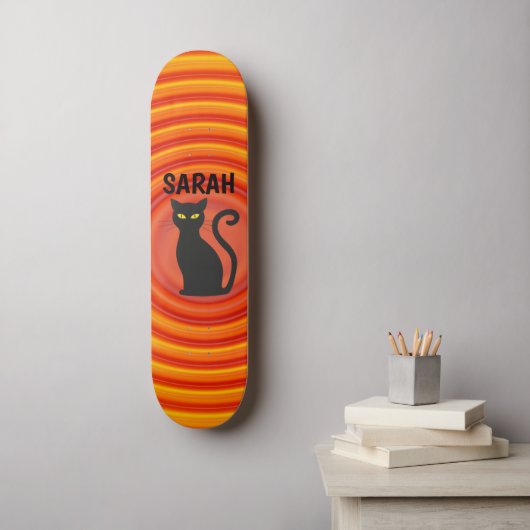 Black Cat Custom Naam toevoegen Skateboard (Muurkunst)