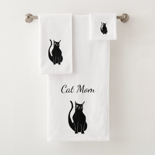 Black Cat Cute Winking Kat Cartoon Bad Handdoek (Insitu)
