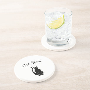 Black Cat Cute Winking Kat Cartoon Zandsteen Onderzetter