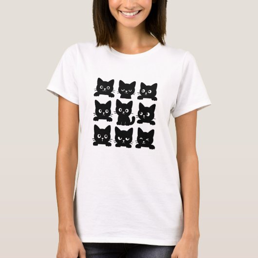 Black Cat Design Elegante en speelse kunst voor Ca T-shirt (Voorkant)
