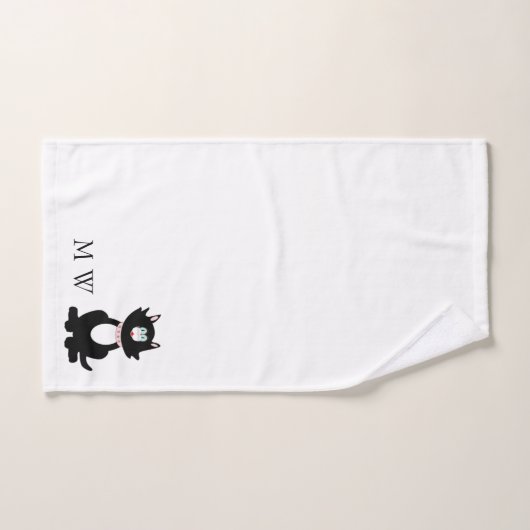 Black Cat Design Monogrammed Bad Handdoek (Handdoek)