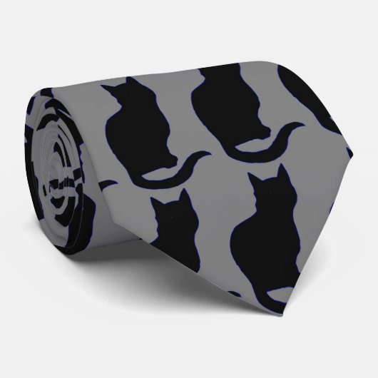 Black Cat Design Necktie Stropdas (Opgerold)