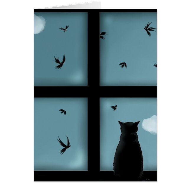 Black Cat die uit het raam kijkt naar de hemel (Voorkant)