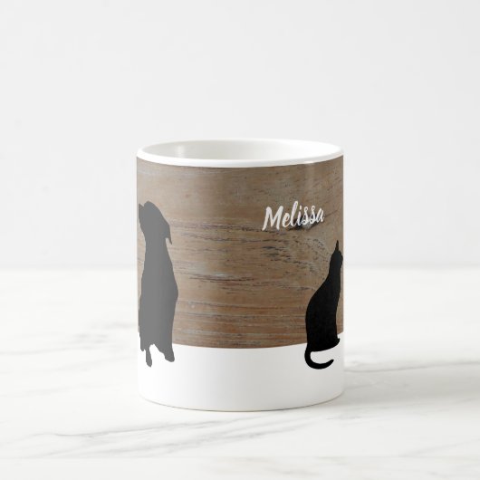 Black Cat dog silhouettes op houtbasis Koffiemok (Center)