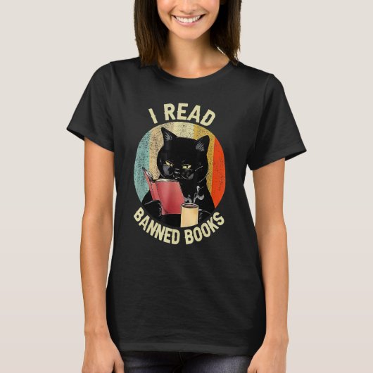 Black Cat Drink Coffee I Read Banned Bookwor T-shirt (Voorkant)