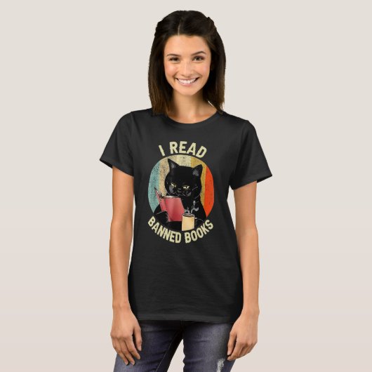 Black Cat Drink Coffee I Read Banned Bookwor T-shirt (Voorkant volledig)