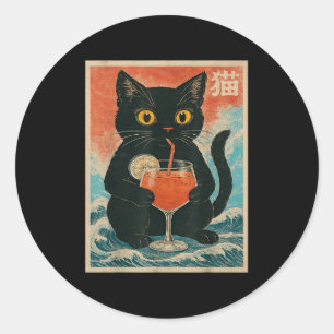 Black Cat Drink Tail Jus Anime Kawaii Funny Graphi Ronde Sticker