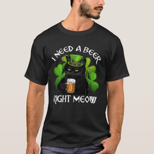 Black Cat Drinking Beer St Patricks Day For Irish  T-shirt (Voorkant)
