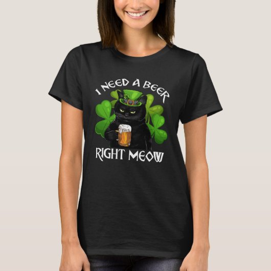 Black Cat Drinking Beer St Patricks Day For Irish  T-shirt (Voorkant)