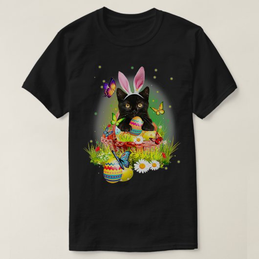 Black Cat Easter Day Bunny Eggs Costume Gift Manne T-shirt (Design voorkant)