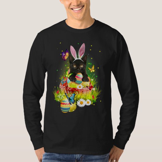 Black Cat Easter Day Bunny Eggs Costume Mannen vro T-shirt (Voorkant)