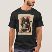 Black Cat Eating Ramen Noodles Tee T-shirt (Voorkant)