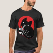 Black Cat Eating Ramen T-shirt (Voorkant)