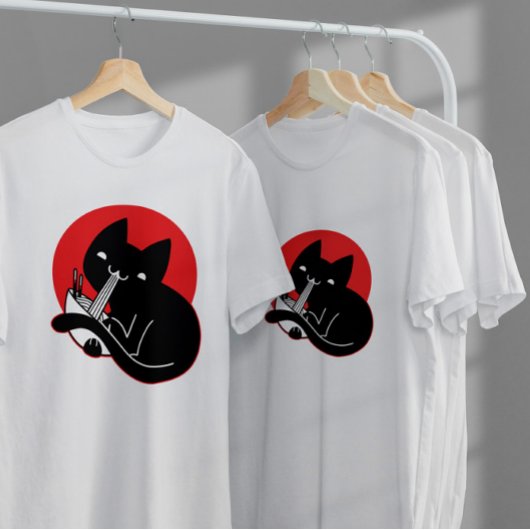 Black Cat Eating Ramen T-shirt