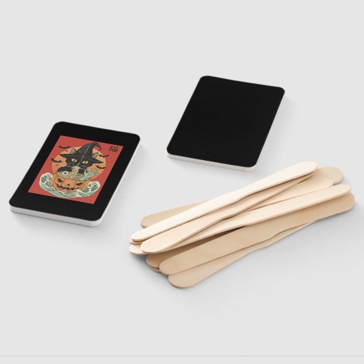 Black cat eats Japanese ramen for Halloween Handwaaier (Niet-gemonteerd)